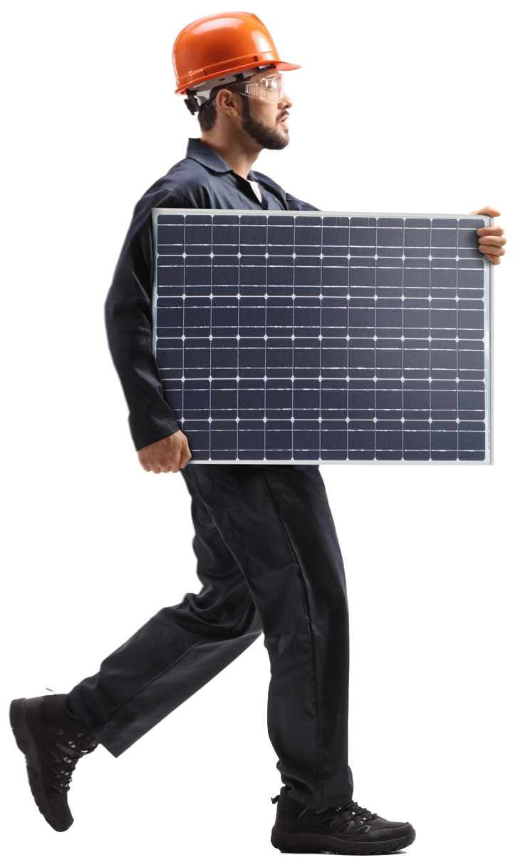 Tecnico con pannello fotovoltaico